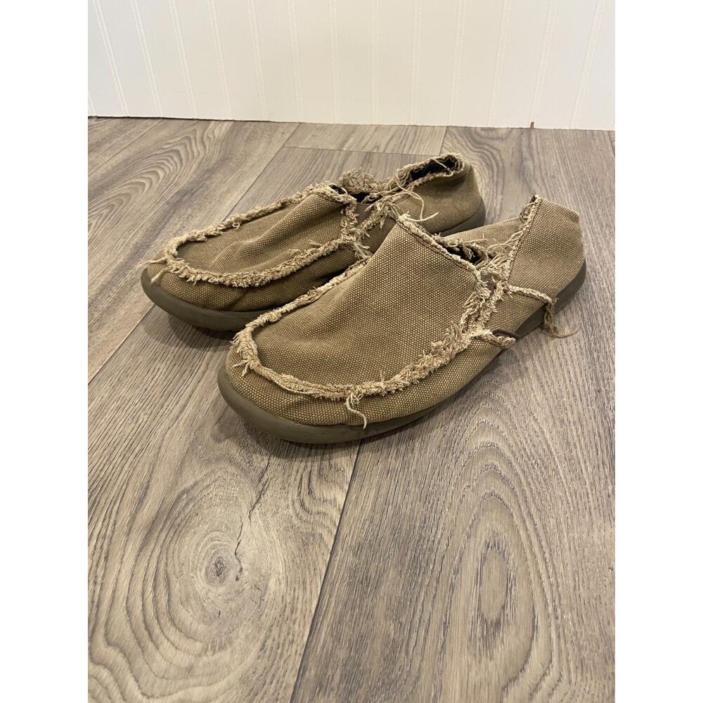 Crocs Santa Cruz Loafers Men's 12 Slip On Canvas Khaki, Frayed, Comfort